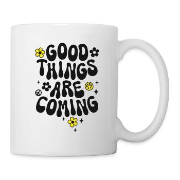 Good things are coming saying Trendy Retro Peace - Mug - white - Right
