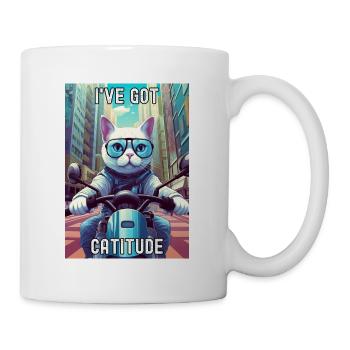 A Stylish Cat Riding a Scooter in the City - Mug - white - Right