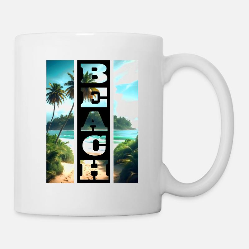 Motif de plage avec lettrage en barre noire - Mug blanc - blanc