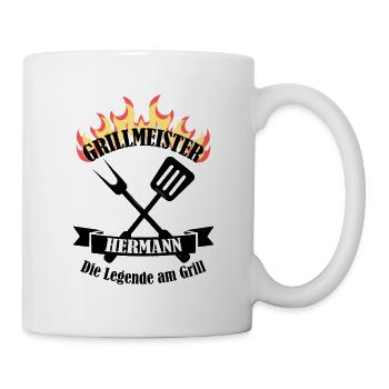 Grillmeister Hermann lustiger Spruch Vorname - Tasse - Weiß - Rechts