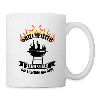 Grillmeister Sebastian lustiger Spruch Vorname - Tasse - Weiß - Rechts