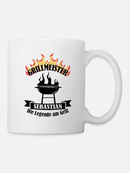 Grillmeister Sebastian lustiger Spruch Vorname - Tasse - Weiß
