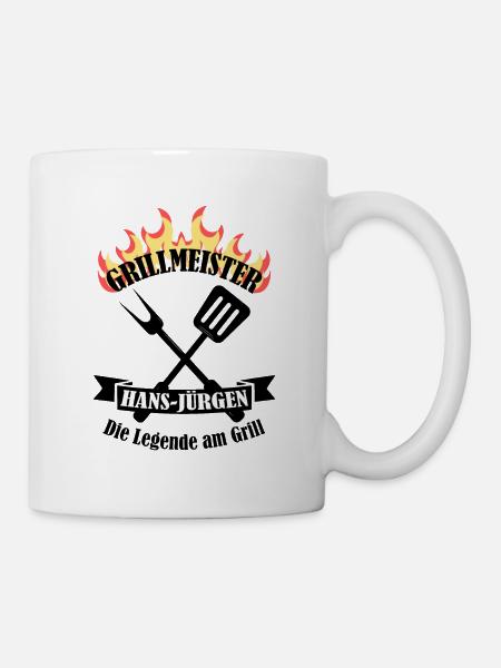 Grillmeister Hans-Jürgen lustiger Spruch Vorname - Tasse - Weiß