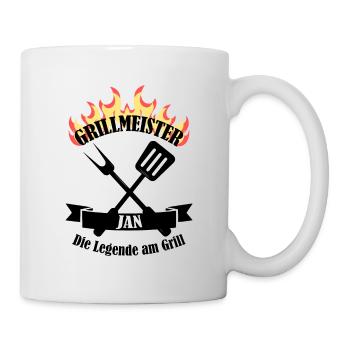 Grillmeister Jan lustiger Spruch Vorname - Tasse - Weiß - Rechts