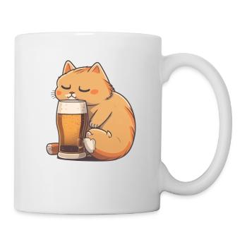 Chat mignon avec de la bière - Mug blanc - blanc - Droite