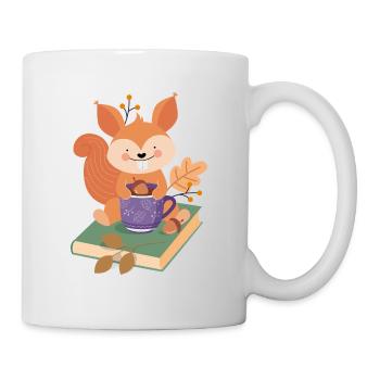Eichhörnchen mit Buch und Kakao - Tasse - Weiß - Rechts