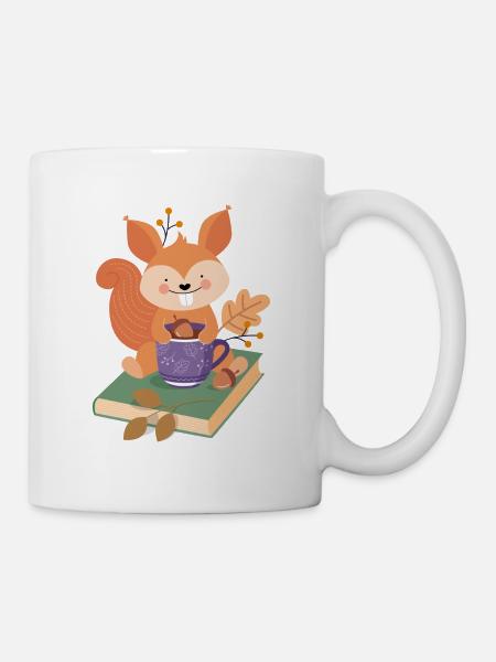 Squirrel with book and cocoa - Mug - white