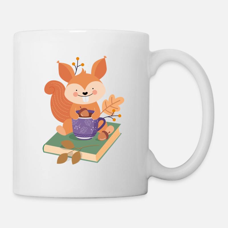 Squirrel with book and cocoa - Mug - white