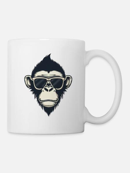 affe kopf sonnenbrille cool haare Frisur - Tasse - Weiß