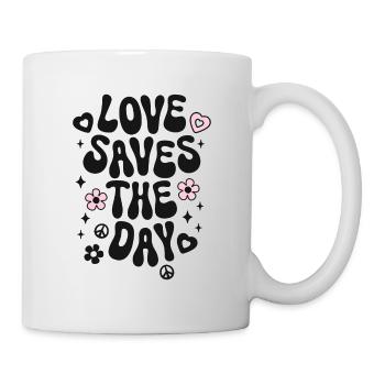 Love saves the day Liebe Spruch Retro Peace - Tasse - Weiß - Rechts