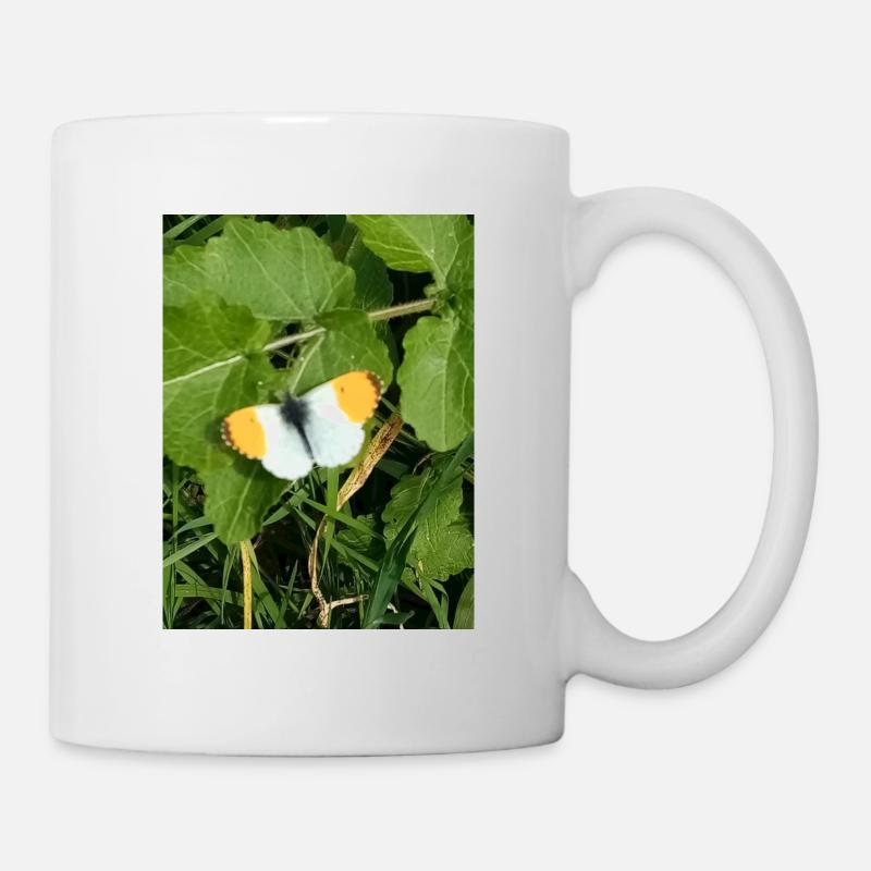 Papillon blanc orange bordures noires - Mug blanc - blanc