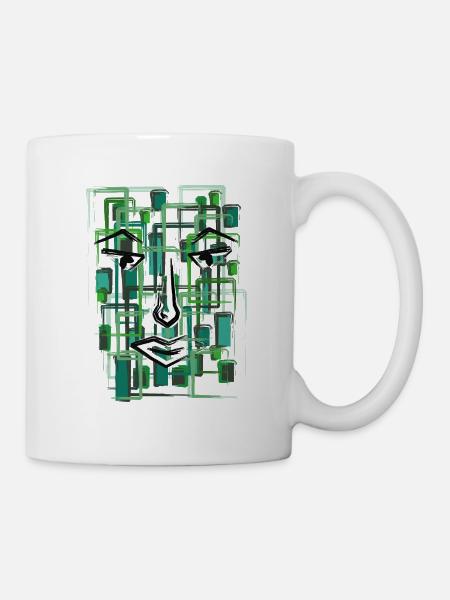 Abstraktes Gesicht Geometrisches Linien-Design - Tasse - Weiß