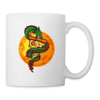 Drache mit Pizza , Mond, Geschenk, Geschenkidee - Tasse - Weiß - Rechts
