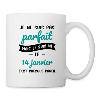 Anniversaire - Pas parfait mais né le 14 Janvier - Mug blanc - blanc - Droite