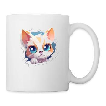 Flauschige Neugier: Babykatzen-Entdecker T-Shirt - Tasse - Weiß - Rechts