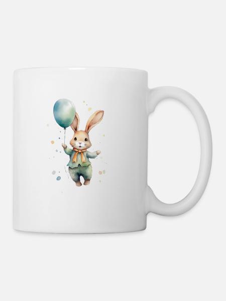 Hase, hangemalt mit Wasserfarben, pastelgrün, Baby - Tasse - Weiß