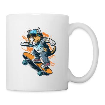 Cooler Katzen-Skate - Tasse - Weiß - Rechts