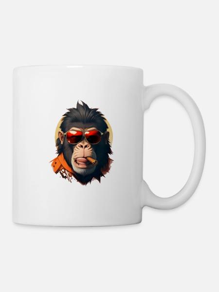 Lässiger Affe: Sonnenbrille & Zigarre - Tasse - Weiß