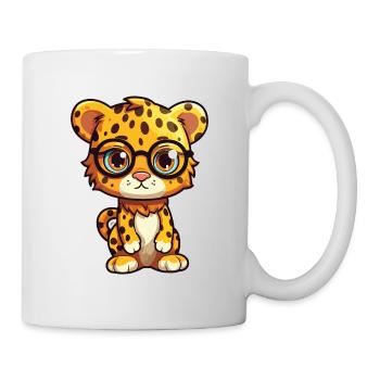 Leopard With Glasses Cartoon Kawaii Illustration - Mug - white - Right