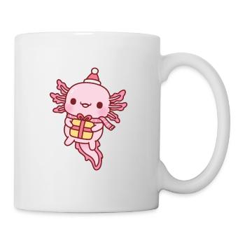 Mignon axolotl avec écharpe de chapeau de père Noël et cadeau - Mug blanc - blanc - Droite