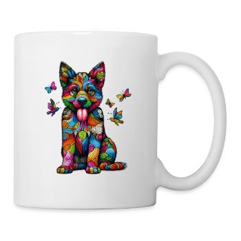CHIEN COLORÉ COLORÉ ARC EN CIEL MOTIF RAYURES - Mug blanc - blanc - Droite
