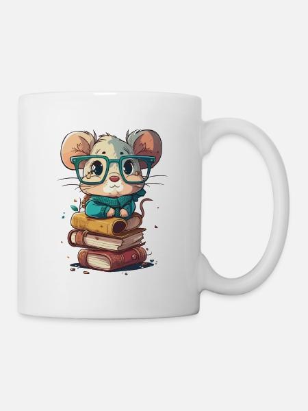 Bücherwurm-Maus - Tasse - Weiß