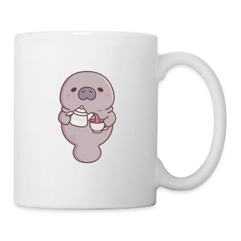 Cute Manatee Pouring Tea Into Teacup - Mug - white - Right