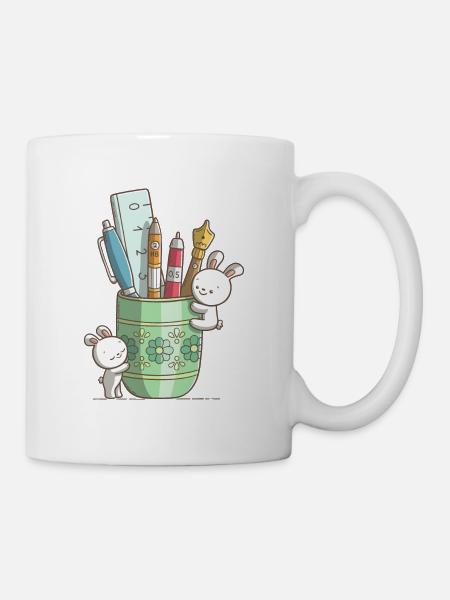 Zwei niedliche Hasen an einem Stiftbecher - Tasse - Weiß