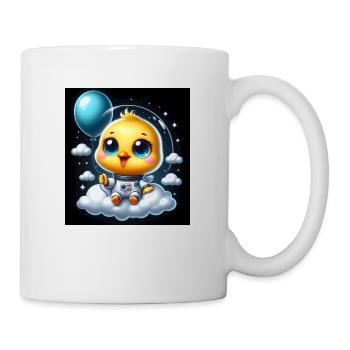 Space chick with balloon on cloud in space suit - Mug - white - Right