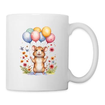 Souris mignonne avec des ballons d’anniversaire - Mug blanc - blanc - Droite