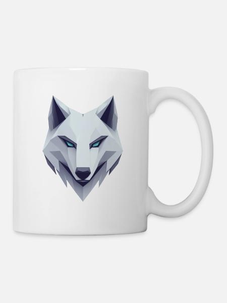 Logo de loup, tête de loup, emblème, loup blanc - Mug blanc - blanc