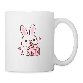Un mignon lapin blanc aime boire du lait de fraise - Mug blanc - blanc - Droite