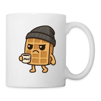 Grumpy Kawaii Waffel - Coffee Beanie Cartoon - Tasse - Weiß - Rechts