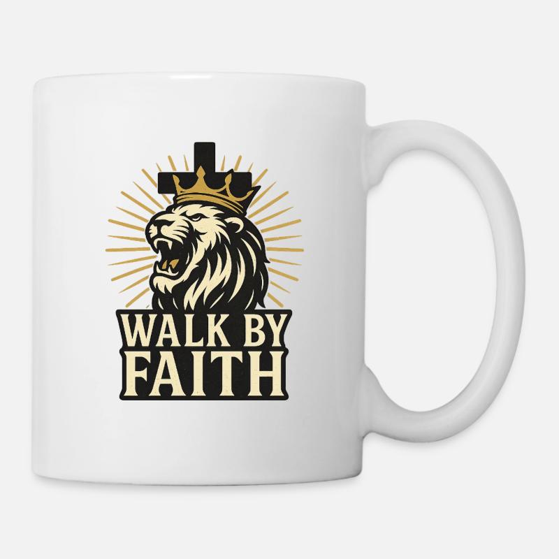 Walk By Faith Löwe Glaube Religion - Tasse - Weiß