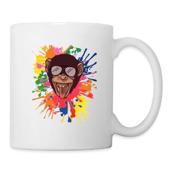Shimpanzee with sunglasses with crazy splashes of color - Mug - white - Right