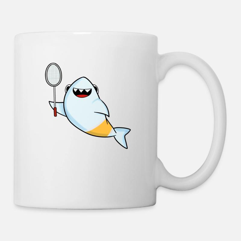 Cool haj spelar badminton - Mugg - vit