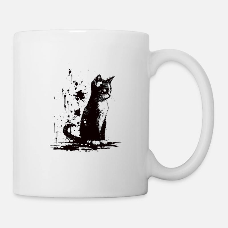 Pochoir de chat blanc et noir - Mug blanc - blanc