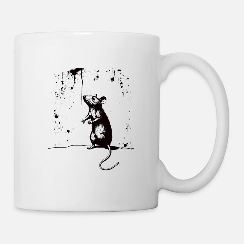 Rat Stencil Art White and Black - Tasse - Weiß