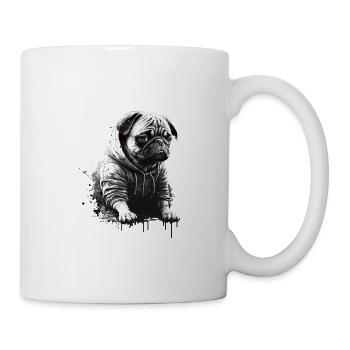 Mops-schablonen-design Weiß Und Schwarz - Tasse - Weiß - Rechts
