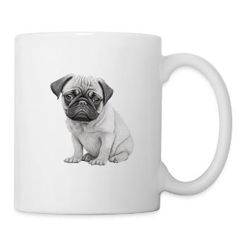 Mops-schablonen-design Weiß Und Schwarz - Tasse - Weiß - Rechts