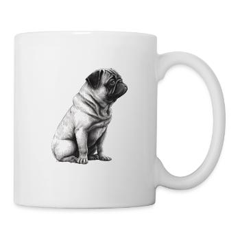 Mops-schablonen-design Weiß Und Schwarz - Tasse - Weiß - Rechts