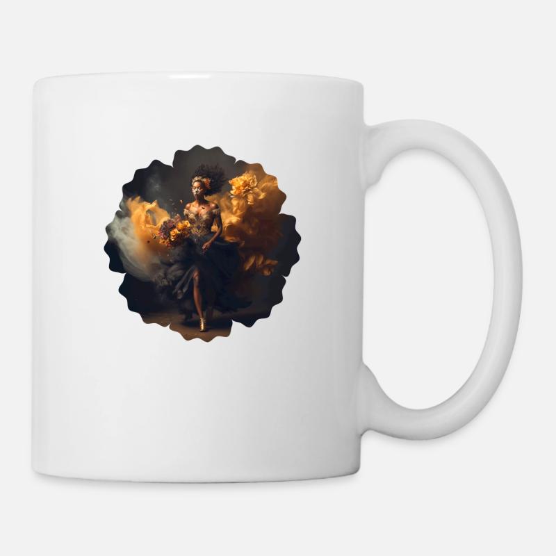 Frau mit Blumen-Design - Tasse - Weiß