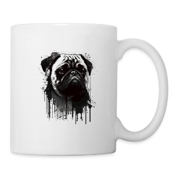 Mops Schablonen Design Weiß Und Schwarz - Tasse - Weiß - Rechts