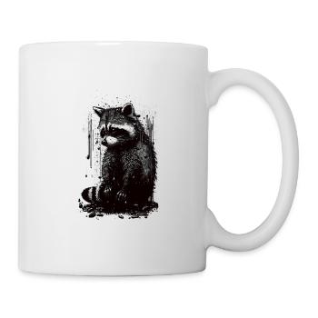 Waschbär Weiß & Schwarz Schablone - Tasse - Weiß - Rechts
