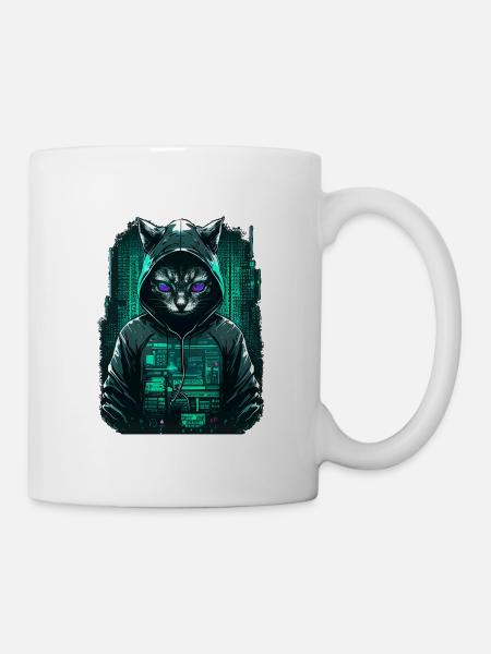 Chat cyber-pirate - Mug blanc - blanc
