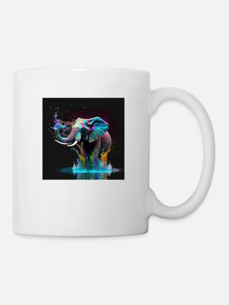 Farbiger Elefant, einzigartiges Design - Tasse - Weiß
