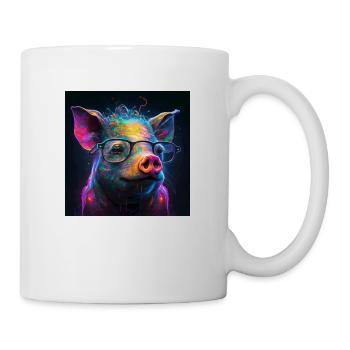 Farbiges Schwein mit Brille, einzigartiges Design - Tasse - Weiß - Rechts