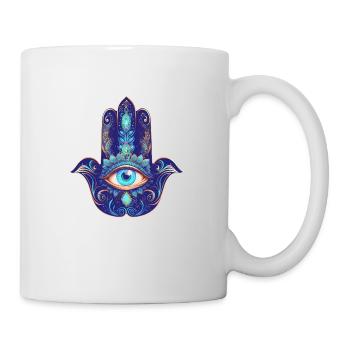 Hamsa Hand, Allsehendes Auge, Nazar, Schutzsymbol - Tasse - Weiß - Rechts