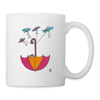 Squiti le chat noir dans un parapluie - Mug blanc - blanc - Droite