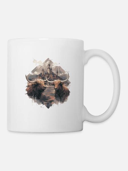 Paysage rustique de vaches écossaises des Highlands et - Mug blanc - blanc